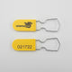 Two manager padlock seals with 'ADVANTAGE BOX' branding, one seal is yellow with the number 021722 printed on it, and the other seal is yellow with a metal scoring clasp.