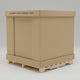 A beige LDN cargo container with a pallet included, placed on a warehouse floor.